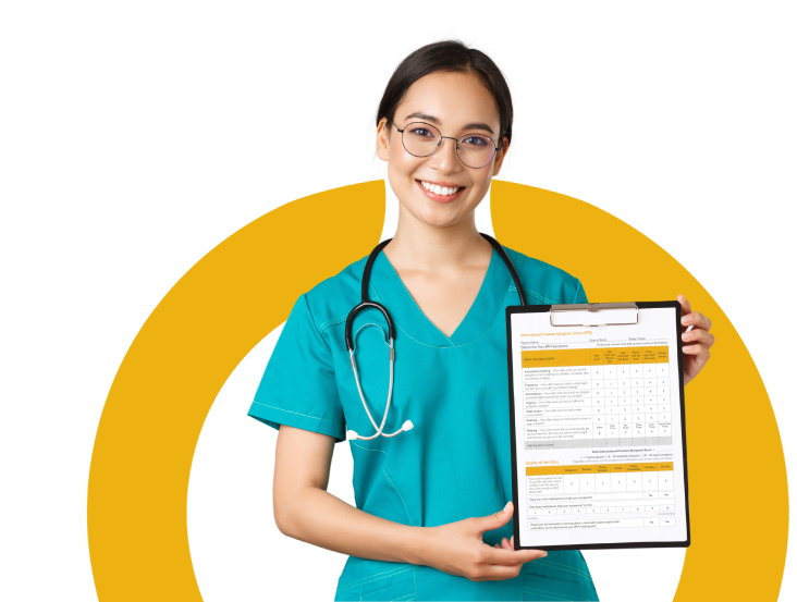 Nurse holding IPSS questionaire that is PDF printable